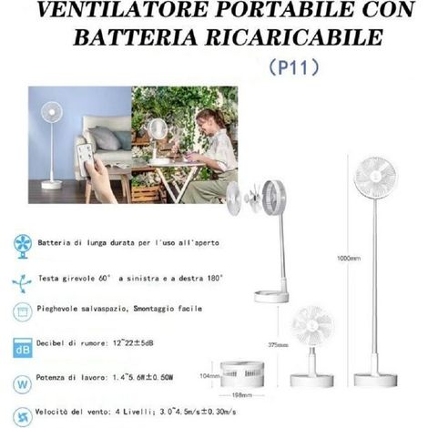TrAdE Shop Traesio - Ventilatore Pieghevole Portatile Batteria Ricaricabile P11 Salvaspazio 4 Velocità - (1/5)