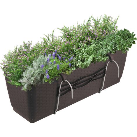 Bac à fleurs balconnière 39 x 16 x 14,5 cm 6L – Système d'auto-arrosage – Plastique résistant aux intempéries – Crochets inclus – Prosperplast