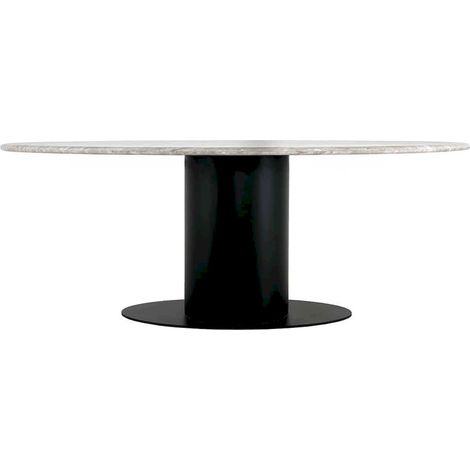 Table à manger élégante en marbre blanc - Blanc pur avec détails noirs (1/3)