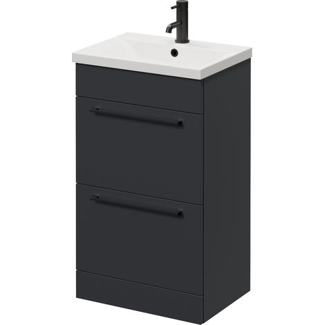 Napoli 390 Gloss Grey 500mm 2 Drawer Vanity Unit with Glide Basin - 500mm - Matt Black 320mm Handle
