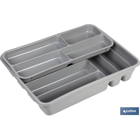Pack de 3 unités de range-couverts gris 40x30x7 cm deux hauteurs