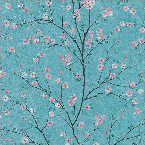 Flowers wallcovering wall Profhome 379123 non-woven wallpaper slightly textured with floral pattern matt turquoise pink black grey 5.33 m2 (57 ft2) (1/5)