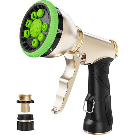 Arroseur de jardin - 9 jets réglables - Pour arroser les plantes, les pelouses, les voitures et les animaux domestiques - Pommeau de douche en alliage de zinc - Pistolet haute pression pour le lavage (1/5)