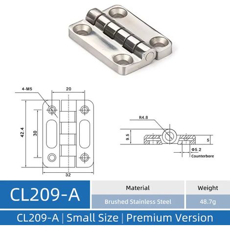 Charnière CL209 en acier inoxydable, charnière industrielle pour armoire, charnière électrique en alliage de zinc (CL209-A-B-XY-ZY) (1/5)