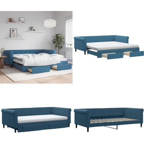 vidaXL Tagesbett Ausziehbar mit Schubladen Blau 100x200 cm Samt