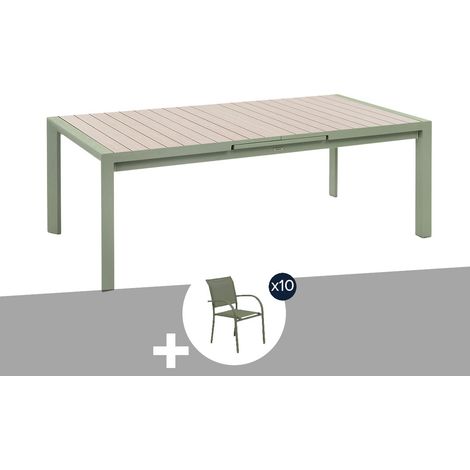 Table de jardin rectangulaire extensible en aluminium Evasion Lin/Vert Laurier Graphite 8/10 places + 10 fauteuils Piazza - Hespéride (1/5)