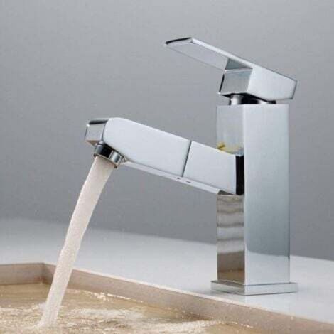 Kitchen sink mixer tap, pull-out spout, 360° swivel spout, hot and cold tap, chrome-plated brass bathroom sink filter tap, telescopic waterfall tap