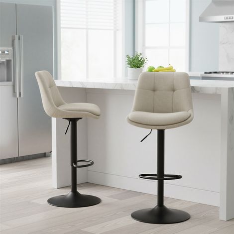 Tabourets de Bar, Ensemble de 2, Pivotants, Hauteur Réglable, avec Dossier et Repose-Pieds, Acier, Blanc (1/5)