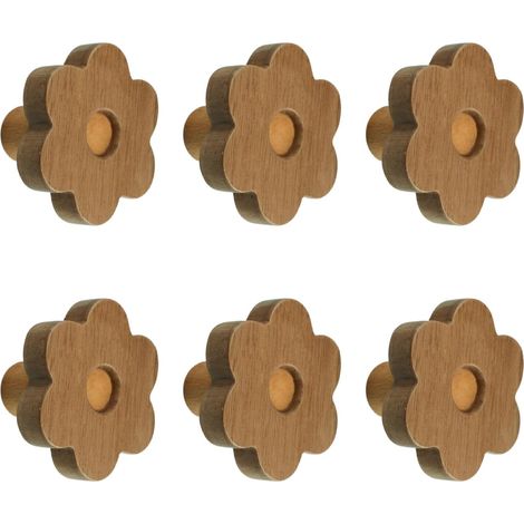 Lot de 6 poignées en bois en forme de fleur - Poignées en noyer à un seul trou - Poignées de placard en bois - Poignée de commode avec vis et tube d’expansion
