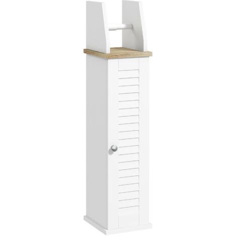 Pair Meuble de salle de bain support papier toilette avec placard et étagère réglable 18 x 20 x 80 cm blanc