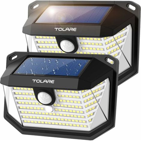 Lampe solaire d'extérieur, 178 LED, étanche IP65, avec détecteur de mouvement, éclairage grand angle 270°, puissante lampe solaire d'extérieur [Lot de 2] (1/4)