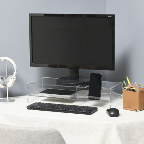 Supporto per monitor con vano per tastiera, trasparente, per monitor fino a 24 pollici, 2 ripiani, acrilico, 50,8 x 19 x 12 cm (1/5)