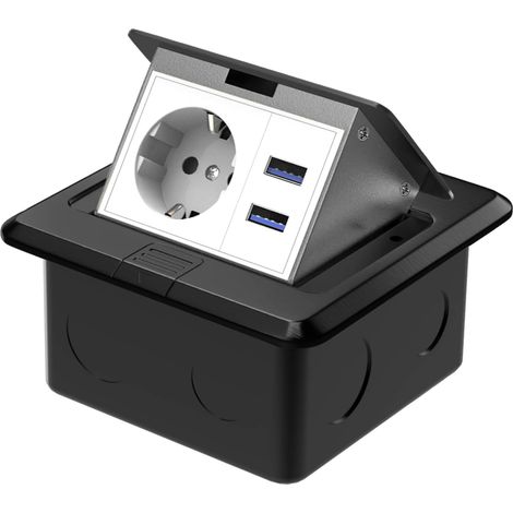 Presa da incasso a pavimento impermeabile per installazione su piano di lavoro, 1 presa, 2 porte USB per cucina (nero) (1/5)