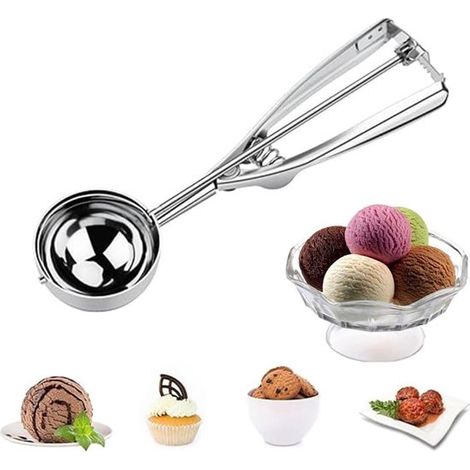 Cuchara para helado de acero inoxidable，6 cm，cuchara para helado，dosificador con sistema de liberación y agarre cómodo para bolas de helado