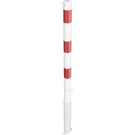 Schake Absperrpfosten herausnehmbar mit Dreikantschloss aus Stahlrohr Ø60x2,5mm weiß mit rot reflektierenden Leuchtstreifen und Stahlkappe 900mm Überflur mit 2 Ösen (1/2)