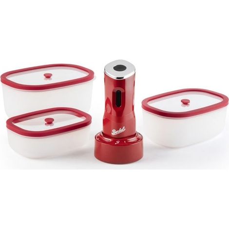 Berkel BK-ICNMV00QVCR ICON MINI VACUUM Kit sottovuoto elettrico con contenitori 0.5 0.9 1.4 L e sacchetti in plastica senza BPA e silicone resistente al calore fino a 92 °C e al freddo fino a -18 °C c