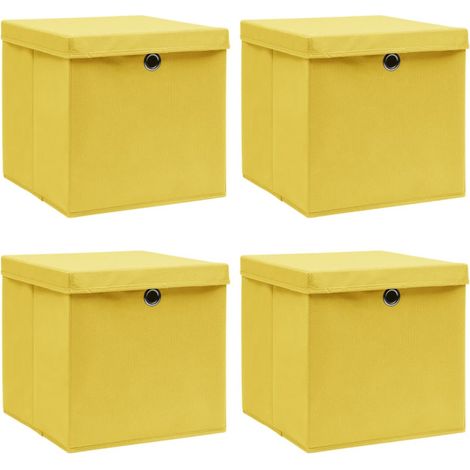 Boîtes de rangement et couvercles 4 pcs Jaune 32x32x32 cm Tissu vidaXL