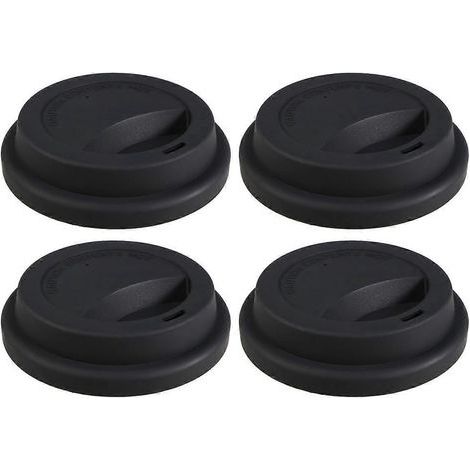Set mit 4 wiederverwendbaren Silikon-Reisebecherdeckeln, staubdicht (schwarz) – 9,5 x 9,5 x 2 cm – Schwarz (1/3)
