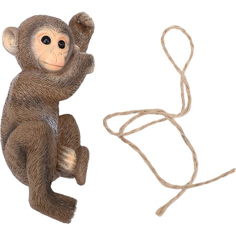 Statue de jardin de singe suspendue en résine, arbre grimpant, Sculpture d'animal de bébé chimpanzé pour décoration de cour extérieure (1/5)