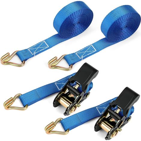 6M Spanngurte mit Ratsche, 25mm, Doppel-J-Haken, TÜV/GS, 800kg, Blau (2 Stück) (1/5)