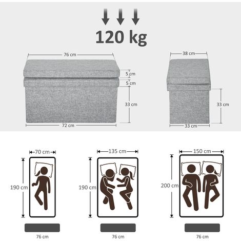 Banc de rangement pliable avec dossier, capacité de rangement de 77 L, revêtement en tissu, 76 x 50 x 73 cm, gris (1/5)