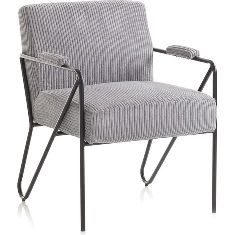 Poltrona Imbottita 64x69x86 cm in Velluto Grigio Scuro (1/4)