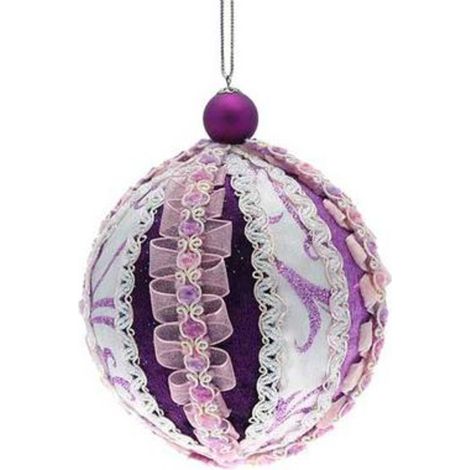 Sfera decorata per albero di natale - colore viola/bianco - decorazione addobbo natalizio
