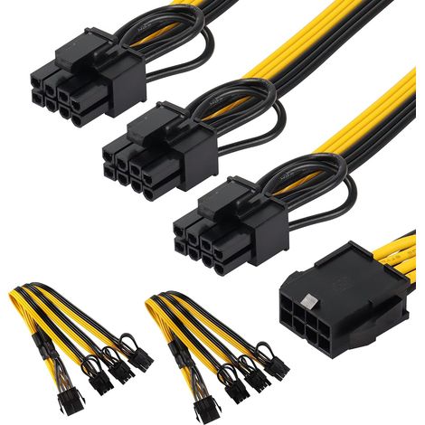 Lot de 2 câbles répartiteur EPS CPU 8 broches femelle à 3x 8 (6+2) broches mâle PCIE, processeur à carte graphique 8 broches PCIE câble de conversion pour alimentation modulaire-9,8 pouces (1/5)