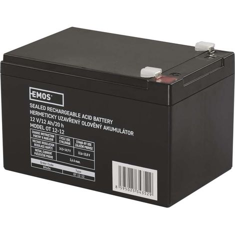 EMOS Wartungsfreier Bleiakku 12V, 12 Ah, Faston 6,3 mm, Bleiakkumulator für Gefahrmeldeanlagen, Brandmeldetechnik, USV, Aufzüge, B9656 (1/5)
