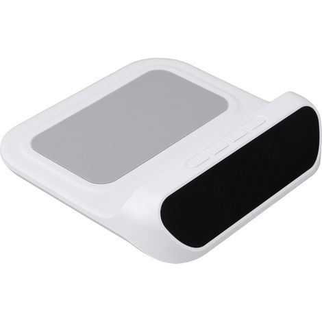 Réveil numérique avec chargeur sans fil rapide USB-C, affichage LED du calendrier et de la température, station de charge pour chambre, table de chevet ou bureau, blanc (1/5)