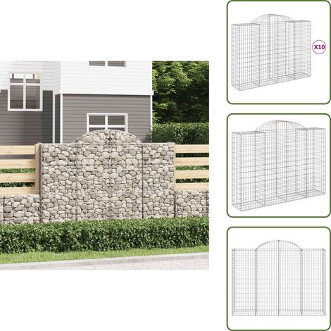 Paniers à gabions arqués 10 pcs 200x50x140/160 cm Fer galvanisé - Panier Gabion - Mur Gabion - Clôture Gabion - Décoration Jardin - Barrieres Jardin (1/5)