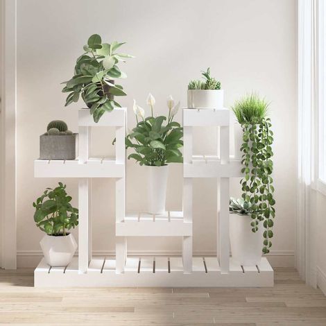 Étagère à plantes Meuble Support Plante - Blanc 104,5x25x77,5 cm Bois massif de pin BV609308 - BonneVie (1/5)