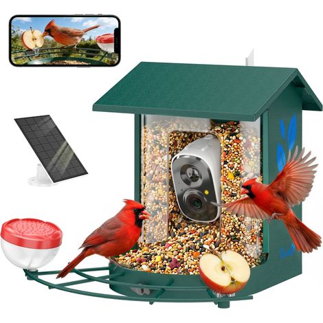 Mangeoire avec Caméra Solaire et Application Smartphone Identification 16000 Oiseaux 2,5L (1/5)
