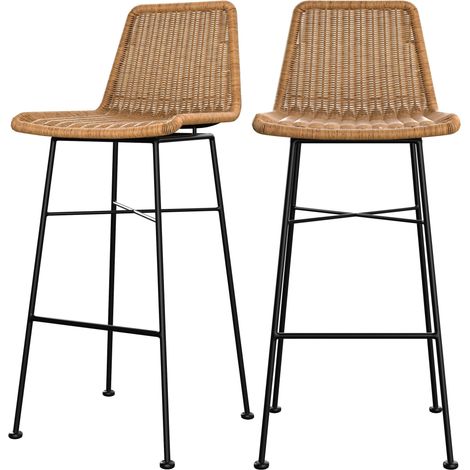Set de 2 sillas de bar de resina tejida marrón 76 cm - Mandya