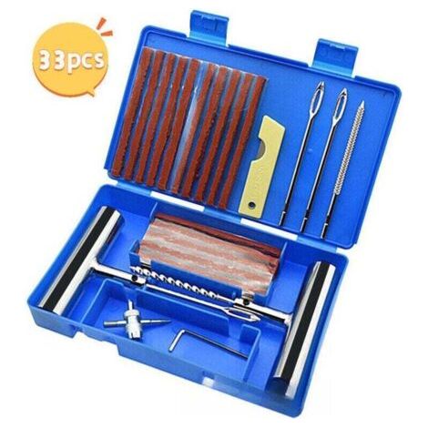 Ensemble de 33 pièces, kit de réparation de pneus, kit anti-crevaison pour voiture, outils de réparation de crevaison, adapté aux pneus de voiture et de moto (1/5)
