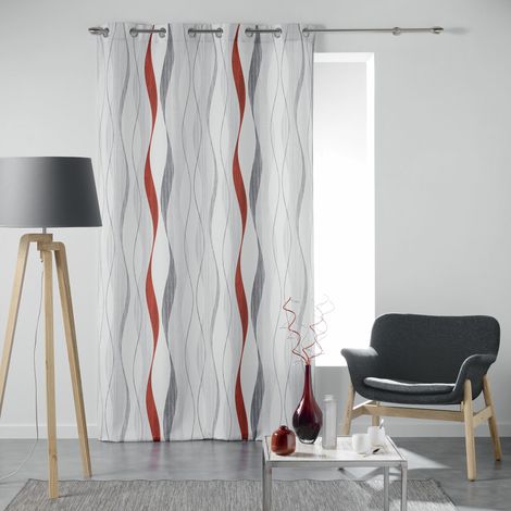Rideau à œillets 140 x 260 cm Ondine —  polyester imprimé gris et rouge