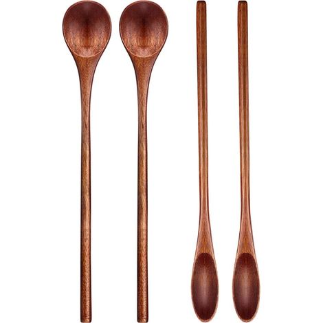 2-pièces - cuillère en bois - cuillère en bois massif vintage à manches longues - convient pour le lait de café en poudre brassage (1/3)
