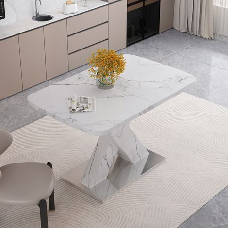 Table à manger rectangulaire extensible 120-160x80x76,5 cm, blanche, pour cuisine et salle à manger (1/5)