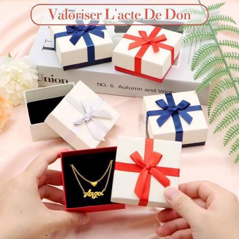 Boite A Bijoux - Boite Cadeau En Carton Blanc Avec Nœud - Pour Boucles D'oreilles Colliers Bracelets - 12 Pièces (1/5)