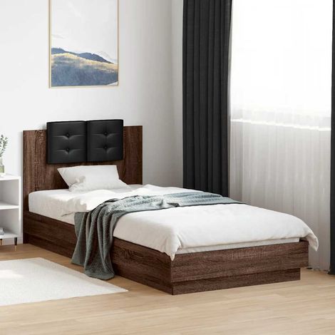 vidaXL Estructura de cama cabecero luces LED roble marrón 90x200 cm (1/5)