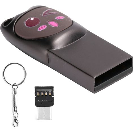 Clé USB 2.0 32GB en alliage de zinc avec motif mignon gris, adaptateur Type-C inclus pour smartphone et ordinateur, mémoire de stockage portable (1/5)