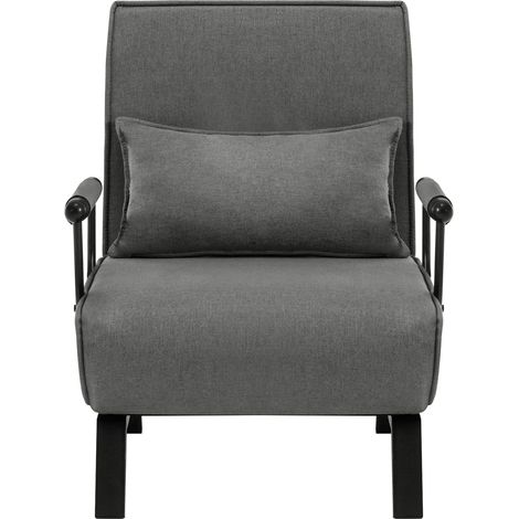 Sillón cama 3 en 1 con respaldo reclinable, gris, lino, metal y espuma (1/5)