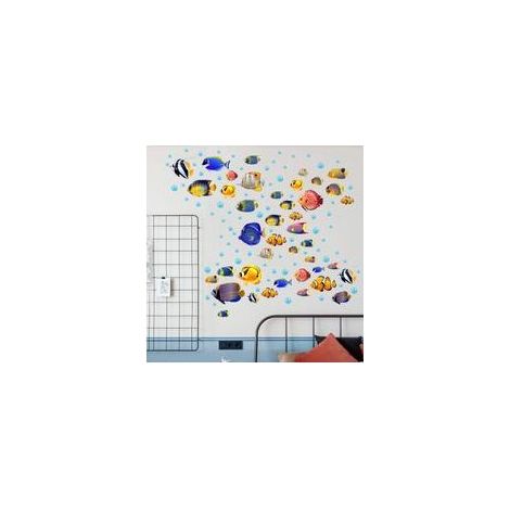 Un lot de stickers muraux poissons colorés Stickers Muraux Décor De Mur Autocollant Amovible pour salon Salle De Bain Chambre d'Enfant (1/5)