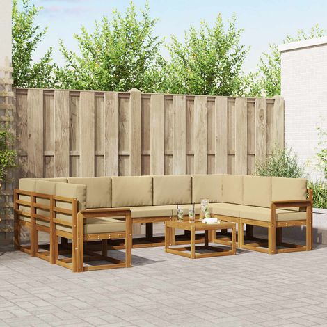 vidaXL Outdoor-Sofagarnitur mit Kissen 10 pcs Natur und Beige (1/5)