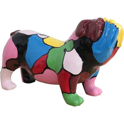 Sculpture chien bulldog taches multicolores résine - SPIKE BULLDOG (1/3)