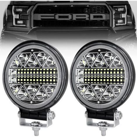 Lot de 2 phares LED ronds 102W Longue portée 6000K IP68 étanche Aluminium antichoc pour voitures, camions, SUV, bateaux (1/5)
