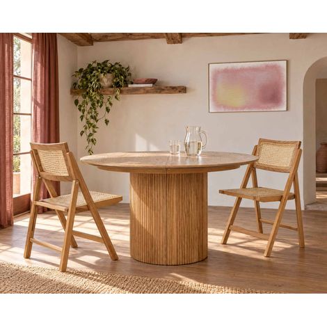 Lorenzo - lot de 2 chaises pliantes frêne massif et cannage - chêne (1/5)