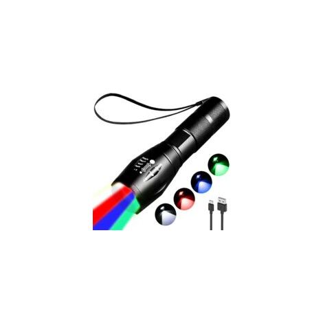 Linterna LED 4 en 1, 4 modos de iluminación para fotografía, linterna multicolor con zoom para pesca, acampada, senderismo e iluminación diaria.