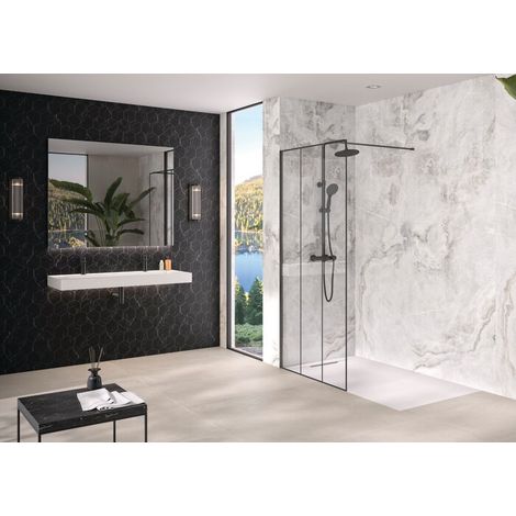 Paroi de douche Walk-In - KINEDO - Solo Design - Profilé noir mat - Verre atelier - Largeur 120 cm