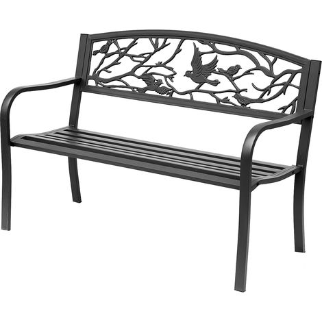 Dreisitzer-Gartenbank im rustikal-schicken Stil, 127 x 60 x 85 cm, rostbeständiges, epoxidbeschichtetes Metall, Schwarz